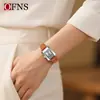 Reloj de Mujer Ofns Amazon Impermeable Lujo Ligero Cuadrado Pequeño Reloj de Cuarzo Casual de Negocios para Mujer Artículo Popular Transfronterizo