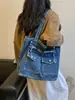 Bolsa de Mezclilla Retro Casual de Gran Capacidad con Doble Bolsillo para Motocicleta 2026 Nueva Versátil Bolsa de Hombro Tote para Mamá