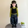 Conjunto de Ropa de Otoño para Niñas, Camiseta Coreana de Dos Piezas Falsas para Niña Pequeña, Nuevo Conjunto de Dos Piezas de Pantalones de Linterna para Bebé Modelo 26