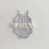 Roupas Finas de Bebê Verão Alça Vestido Floral Costura de Bebê Bolsas Estilo Western Colete Corpete