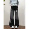 Calça jeans com bordado de letra em formato de coração para homens, estilo outono e primavera, marca da moda, streetwear estiloso, calça micro flare da alta rua americana