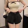Calça-Saia Feminina Petite com Renda 2026 Primavera/Verão Cintura Alta Modeladora Casual Versátil Estilo Coreano Calça Curta de Cetim