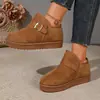 Botas de Nieve Bajas para Mujer con Hebilla Metálica, Forradas de Peluche, Zapatos de Algodón Cálidos, Terciopelo, Suela Gruesa, Botines, Zapatos de Invierno para Mujer al por Mayor
