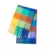 Novo Cachecol Ac-Style Outono e Inverno para Mulheres, Xale Grosso Xadrez Dupla Face com Padrão Colorido de Quatro Quadros