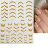 Adesivos de unhas 3D com glitter novos transfronteiriços, adesivos de unhas adesivos com linha ondulada de glitter dourado e prateado francês, unhas