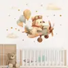 Br0391E Urso Piloto Adesivo de Parede Autoadesivo Avião Desenho Animado Fofo Decoração de Quarto Infantil Creche Adesivo