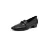 Mocassins retrô macios com salto grosso de 3 cm, adequados para o trabalho, estilo preguiçoso de nicho, calce fácil, sapatos confortáveis de bico redondo estilo britânico