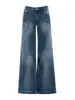 YECHUAN # Pantalones acampanados de mezclilla holgados de tiro bajo para otoño para mujer, pantalones vintage desgastados lavados de tiro bajo hasta el suelo