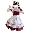 Roupa de Gata Maid Vermelha Lolita Maid Outfit Fantasia Cosplay Vestido Cos Maid Tamanho Grande