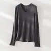 2026 Nuevos Tops para Mujer Tejido de Lana Tencel Cuello en V Suave Manga Larga Antibacteriano Relajado Camiseta de Manga Larga