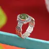 Yuebao Joyería Jade Hetian Natural Plata de Ley S925 Patrón de Jade de Agua Clara Superficie de Huevo Maza Vajra Anillo de Plata Personalizado Retro