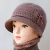 Chapéu de Tricô de Pescador da Mamãe para o Inverno, Chapéu e Cachecol Engrossados e Forrados com Lã para Mulheres de Meia-Idade e Idosas, Chapéu de Lã Quente e Resistente ao Frio
