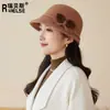 Sombrero de Pescador para Mujer, Otoño e Invierno Lana Pura Cálido Francés de Ala Pequeña Sombrero Cubo, Casual Versátil Elegante Temperamento Sombrero Formal