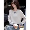 Camiseta de Manga Larga Invierno 2026 Estilo Perezoso Holgada Oculta Defectos Top Cómodo Elegante Puños de Canalé Contrastantes Sudadera con Capucha