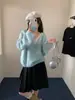 Suéter de Punto con Bloques de Color Estilo Coreano Falso Dos Piezas Cuello en V 2026 Otoño/Invierno Nuevo Suave Holgado Estilo Gentil Ropa de Punto para Mujer