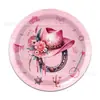 Bp030 Platos de Papel Rosa Estilo Vaquero Occidental Vajilla para Fiesta Navideña para 8 Personas Decoración de Vaquero Plato de Papel Desechable