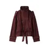 Roupas femininas europeias e americanas transfronteiriças no AliExpress: Nova jaqueta de outono e inverno moda retrô gola alta cintura marcada curta