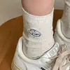 Calcetines Bordados de Dibujos Animados para Mujer, Calcetines de Media Pantorrilla para Primavera y Otoño, Algodón Puro con Hilo de Punto Estilo Japonés Lindo, Calcetines Holgados de Color Sólido de Moda