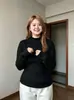 Camiseta interior de punto de talla grande, corte ajustado, cuello alto medio, suéter fino de nuevo estilo otoño/invierno, top de manga larga para mujer, venta al por mayor directamente de la fábrica original