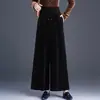 Pantalones de terciopelo negro de pierna ancha para mujer, nuevo estilo otoño/invierno 2026, de cintura alta, corte holgado, pantalones cropped con efecto adelgazante, pantalones casuales para mujer