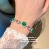 Pulsera brasileña con gemas de mariposa, rosa esmeralda, chapada en oro de 18 quilates, estilo antiguo, con circonitas redondas de color verde pavo real.