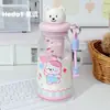 Taza de agua de oso linda para estudiantes mujeres, portátil, taza con popote anticaídas, alto valor estético, estilo femenino, con separador de té, vaso de plástico