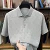Camiseta de Punto de Manga Corta para Hombre de Verano Camisa Polo Jacquard Fresca de Seda Lino Tencel Algodón para Hombre