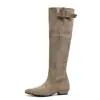 Primer Encuentro Ji Botas de Montar Exquisitas de Caña Alta con Punta Fina para Mujer 2026 Otoño/Invierno Nuevo Estilo Botas Fruncidas Adelgazantes
