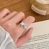 Anillo Abierto de Concha de Mariscos con Sal Marina y Estrella de Mar Azul para Mujer, Estilo Vacaciones en la Costa, Apilable, Diseño de Nicho, Anillo para el Dedo Índice