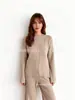 Conjunto de Dos Piezas para Mujer: Suéter de Punto con Abertura Lateral de Otoño e Invierno, Top de Punto Versátil con Caída, Pantalones de Pierna Ancha