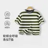 Camiseta de Verano Nueva de Algodón Puro a Rayas de Manga Corta para Niños Pequeños, Top Delgado Holgado Elegante de Media Manga para Niños