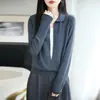Suéter de Punto Fino con Cuello de Solapa, Manga Larga para Mujer, Bloque de Color, Corte Holgado, Falso Dos Piezas, Camisa Base, Nuevo Otoño/Invierno 2026