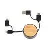 Cabo de Dados Retrátil de Bambu 2 em 2 USB para Duplo Tipo-C Android Multifuncional Redondo 6 em 1 Cabo de Carregamento Rápido