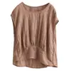 Blusa Top Feminina Verão 2026 Manga Curta Gola Redonda Novo Design Estilosa Artística Solta Modeladora Cor Sólida Tencel