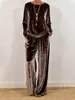 Nuevo Traje Casual de Mujer para Otoño/Invierno 2025: Suéter de Cuello Redondo de Manga Larga y Pantalones Largos de Terciopelo Multicolor