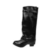 Botas altas de punta fina con remaches y hebilla de cinturón retro, nueva colección otoño/invierno 2026, botines plisados, botas de caña alta, botas de moda
