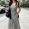 Chique Coreano Verão 2026 Novo Estilo Elegante Laço Listrado Sem Alças Acima do Joelho Vestido Saia Longa para Mulheres