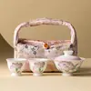 Juego de Té de Viaje Kung Fu Clavel Tallado Pintado a Mano de Fábrica con un Tazón y Dos Tazas Taza de Té con Tapa Portátil para Exteriores