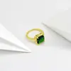 Anillo Rectangular Esmeralda Zirconia Anillo de Boda de Venta Caliente Transfronteriza de Amazon Lujo Accesible Anillo para Dama Fabricante en Stock
