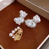 Ear Cuff de Oro Real 14K Electrochapado con Circonita Lazo Perla Clip para Oreja Fresco Dulce Lindo para Mujeres Sin Perforaciones