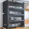Estantería de almacenamiento de cocina independiente, gabinete de almacenamiento funcional de varias capas para montaje en pared con una encimera de losa de roca para cortar y servir alimentos