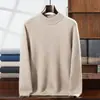 Suéter de cashmere com gola semimédia grossa de sete pontos para homens, pulôver folgado, camisa base de malha versátil, novo suéter quente de outono e inverno