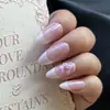 Unhas Usáveis de Novo Estilo Europeu e Americano Estilo Francês, Adesivos de Unhas Postiças Simples com Escultura, Unhas Amêndoa de Comprimento Médio, 24 Peças de Unhas Artísticas Prontas