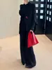 Conjunto de Tricô Temperamento para Mulheres 2026 Outono/Inverno Novo Suéter Solto Emagrecedor Manga Morcego Calça Wide Leg de Cintura Alta Conjunto de Duas Peças