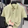 Camisa polo listrada moderna para homens, verão fina de manga curta, moda casual respirável, gola de lapela, camiseta, fornecimento transfronteiriço