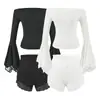 Conjunto de top y shorts de estilo diosa de verano transfronterizo europeo y americano, asimétrico, sexy y seductor, con ribete de encaje