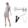 Tallas Grandes S-3XL1920S Traje Retro Gatsby Vestido Corto Falda de Lentejuelas Bordada con Borlas Falda de Baile Latino