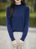 Nuevo modelo primavera 2026 suéter de punto liso de algodón puro con cuello semi-alto, suéter de punto de manga larga para mujer