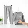 Conjunto de Roupas de Outono Antibacterianas para Crianças com Calça Comprida e Conjunto Térmico Íntimo de Lã e Seda para Meninos e Meninas Suéter de Algodão Pijama Inverno