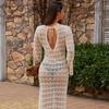 Vestido Longo de Verão Europeu e Americano Transfronteiriço da Amazon Sexy Vazado Transparente Fenda Alta Cadarço Costas Abertas Vestido Feminino